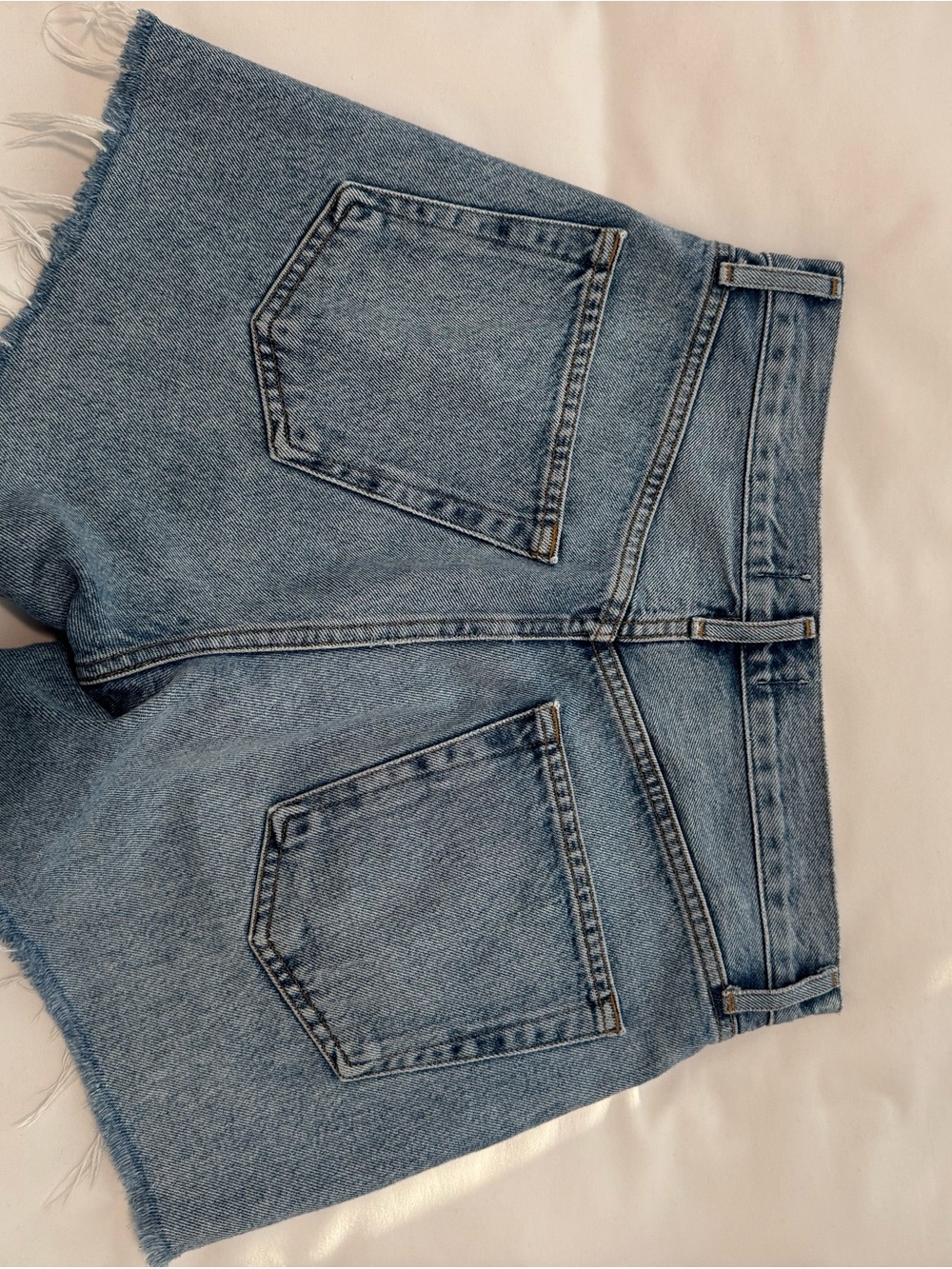 Agolde Light Blue Frayed Hem Denim Shorts - Picture 3 of 5
